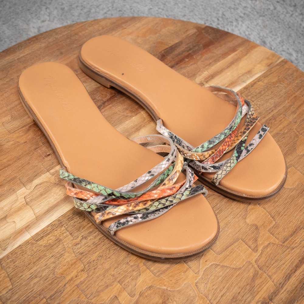 Madewell The Tracie Crisscross Slide Sandals Womens 7.5 Tan Snake Embossed
